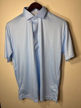 Mens XL Blue & White Dress Collar Polo Shirt By Collars & Co 100% Polyester